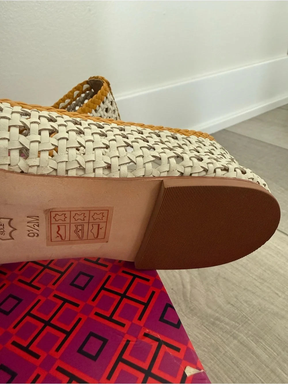 Tory Burch Woven Two-Tone Yellow & Cream Ballet Flats with Gold Logo